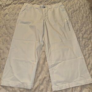 American Eagle Outfitters White Wide-Leg Cropped Jeans with Drawstring